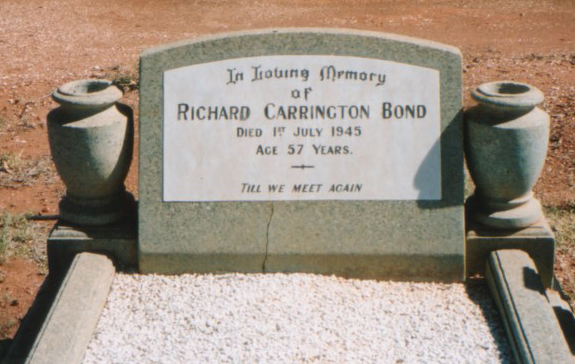 This is a photograph of the Memorial Headstone for Richard C BOND