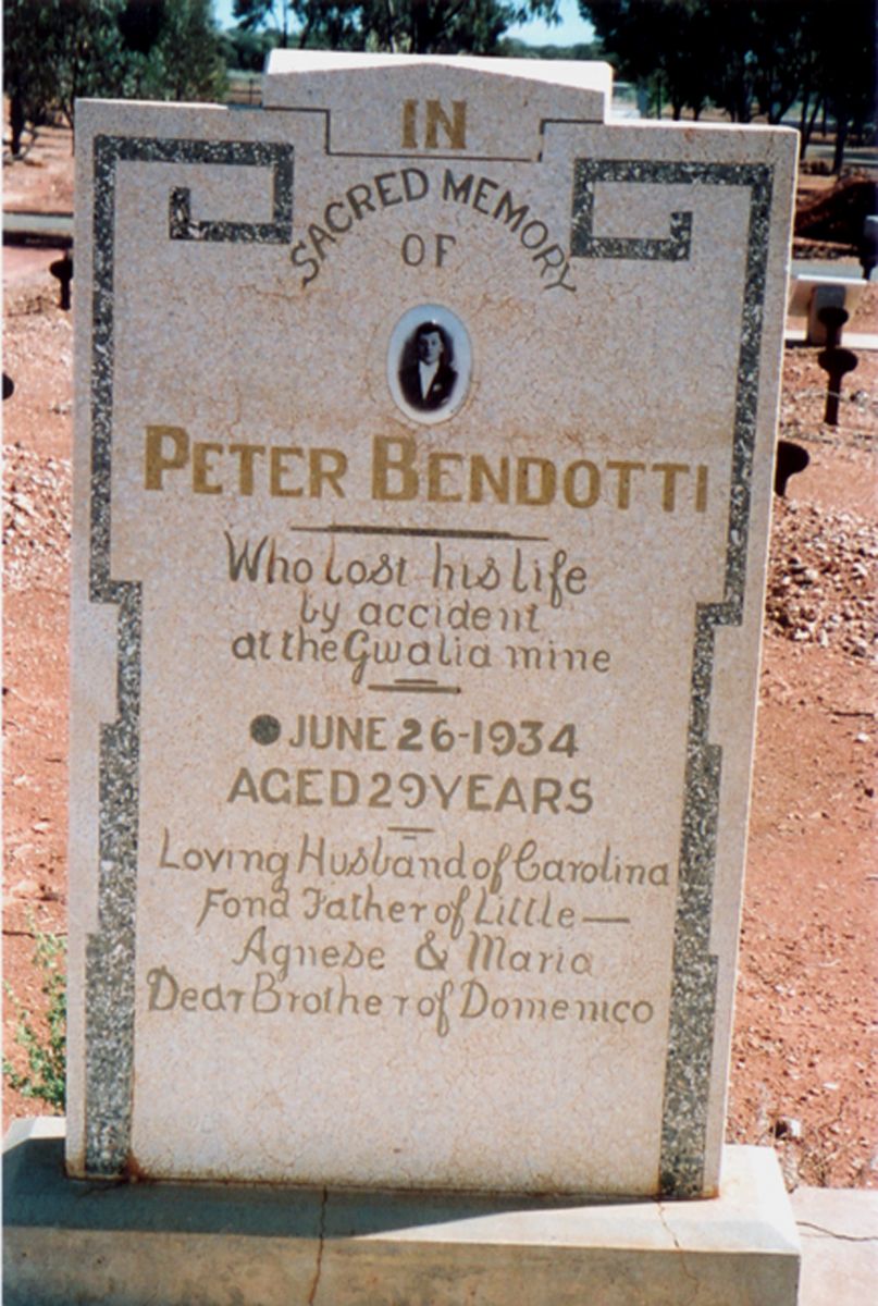 This is a photograph of the Memorial Headstone of Peter BENDOTTI at Leonora