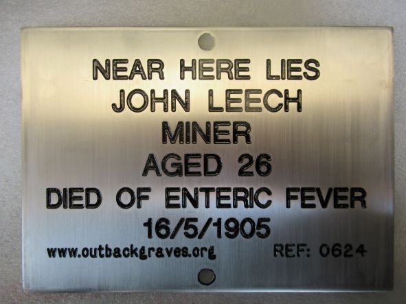 This is an image of plaque number 0624 for JOHN LEECH who is buried at Kathleen Valley