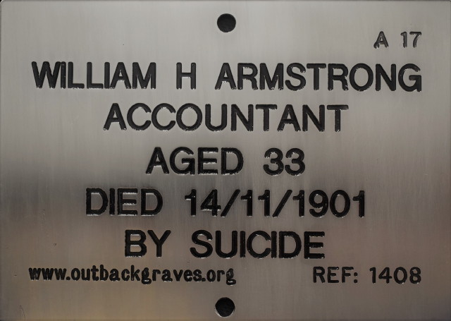 This is a photograph of plaque number 1408 for WILLIAM H ARMSTRONG at MT. MORGANS 