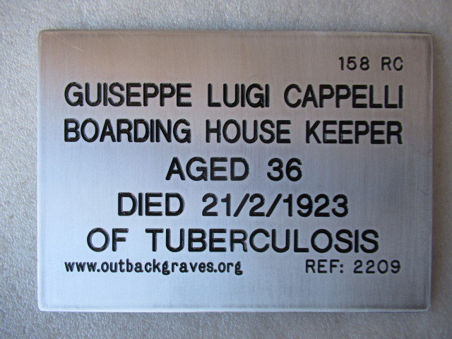 This is a photograph of plaque number 2209 for GUISEPPE LUIGI CAPPELLI at LEONORA CEMETERY