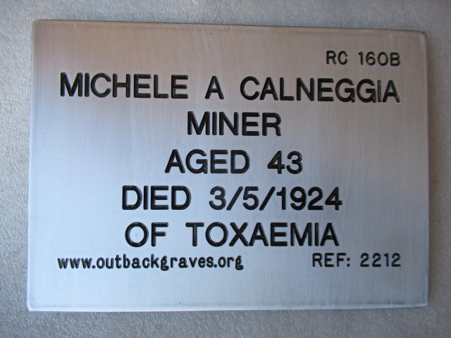 This is a photograph of plaque number 2212 for MICHELE A CALNEGGIA at LEONORA CEMETERY