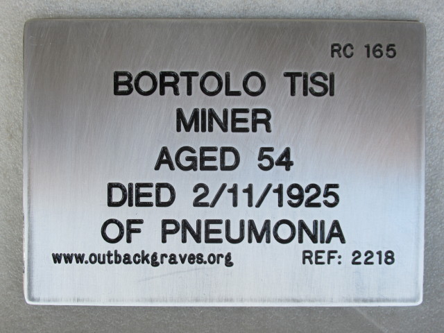 This is a photograph of plaque number 2218 for BORTOLO TISI at LEONORA