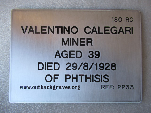 This is a photograph of plaque number 2233 for VALENTINO CALEGARI at LEONORA CEMETERY