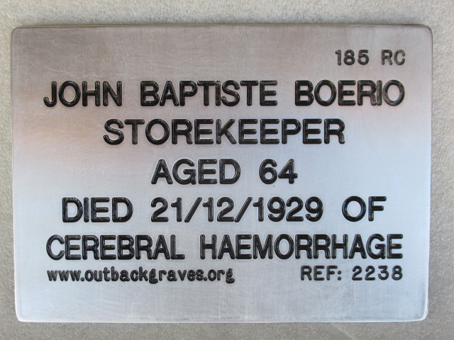 This is a photograph of plaque number 2238 for JOHN BAPTISTE BOERIO at LEONORA