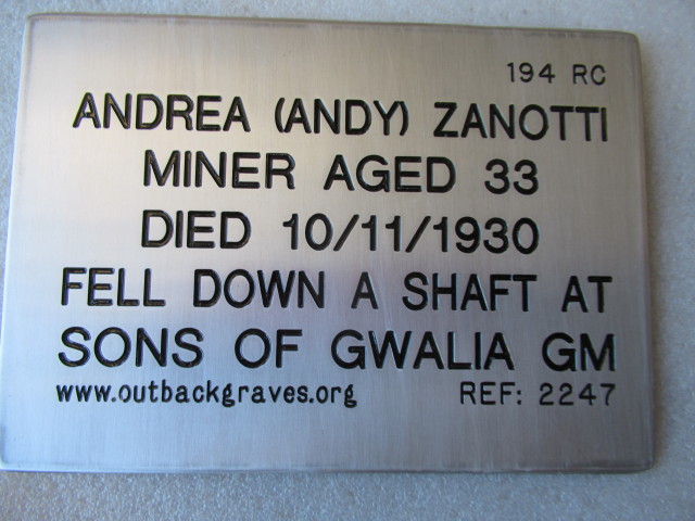 This is a photograph of plaque number 2247 for ANDREA ANDY ZANOTTI at LEONORA