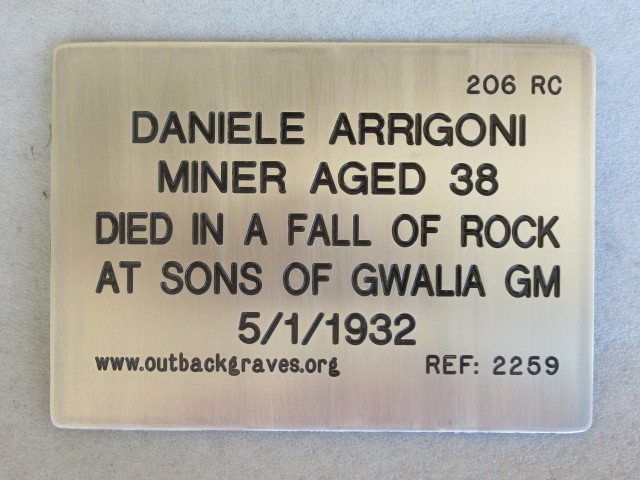 This is a photograph of plaque number 2259 for DANIELE ARRIGONI at LEONORA
