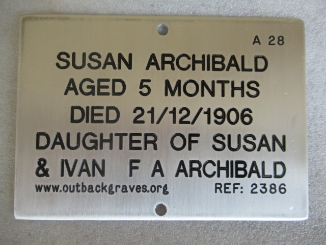 This is a photograph of plaque number 2386 for SUSAN ARCHIBALD at MT MORGANS