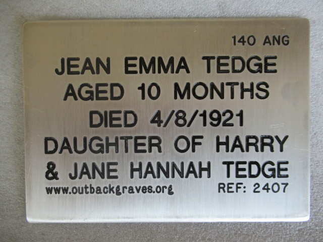 This is a photograph of plaque number 2407 for JEAN EMMA TEDGE at LEONORA