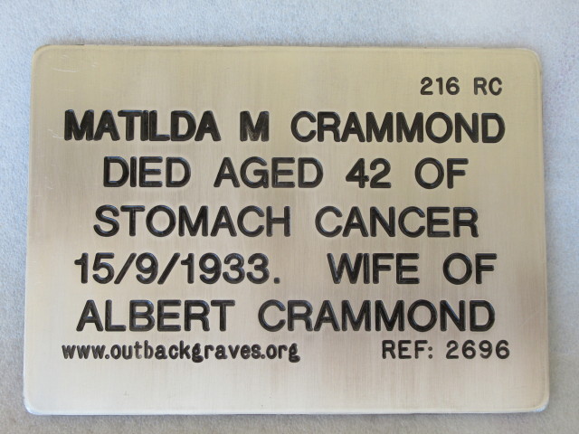 This is a photograph of plaque number 2696 for MATILDA M CRAMMOND at LEONORA