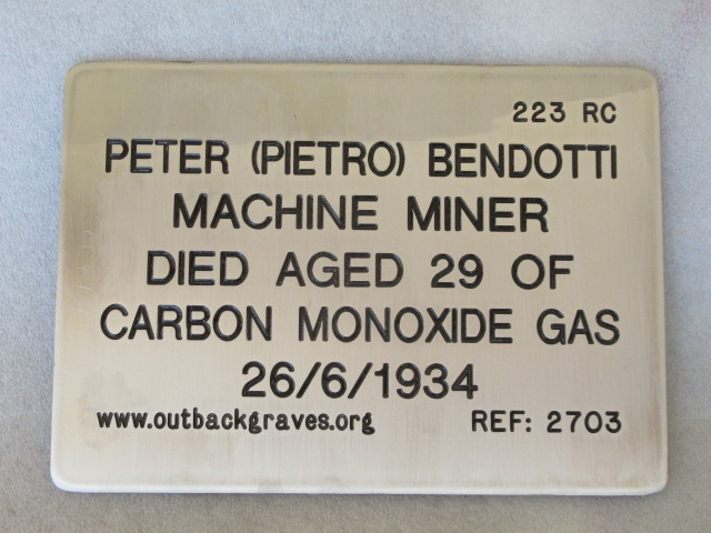 This is a photograph of plaque number 2703 for PETER BENDOTTI at LEONORA