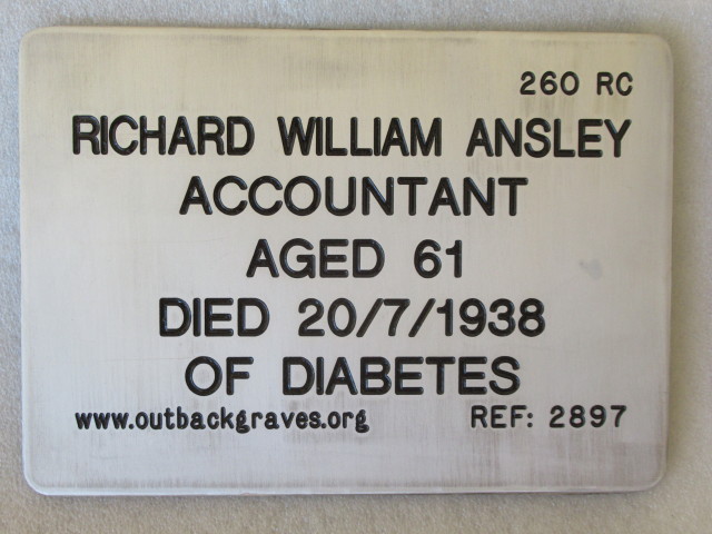 This is a photograph of plaque number 2897 for RICHARD WILLIAM ANSLEY at LEONORA 