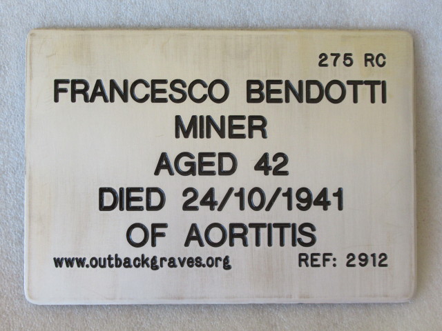 This is a photograph of plaque number 2923 for FRANCESCO BENDOTTI at LEONORA