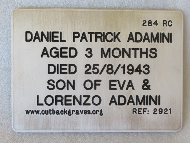 This is a photograph of plaque number 2921 for DANIEL PATRICK ADAMINI at LEONORA