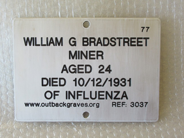 This is a photograph of plaque number 3037 for WILLIAM G BRADSTREET at WILUNA