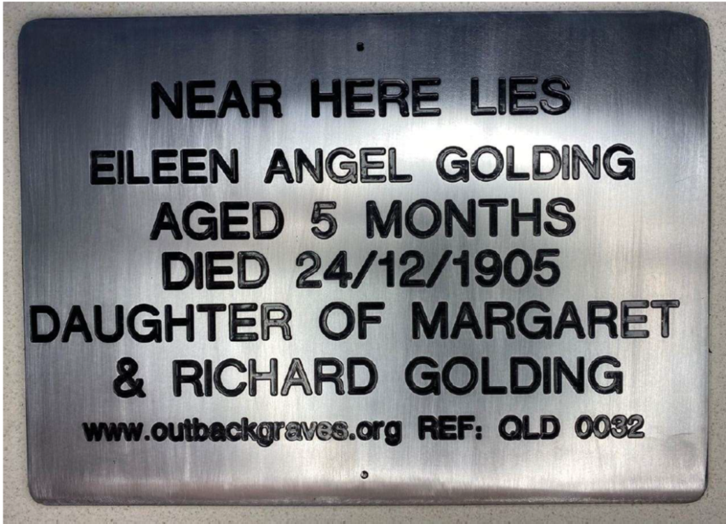 This is a photograph of plaque number QLD 0032 for Eileen Angel Golding at Langlo Crossing