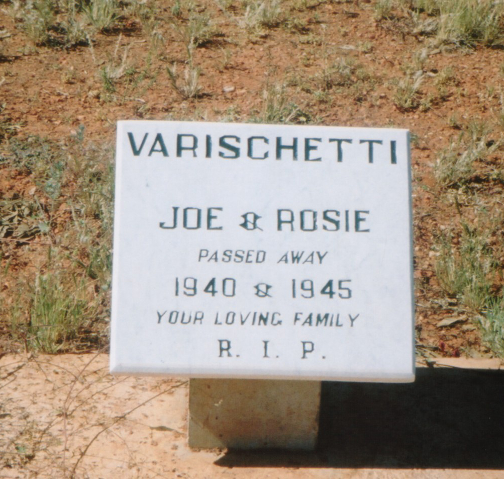 This is a photograph of the Memorial to Joe and Rosie VARISCHETTI at Leonora