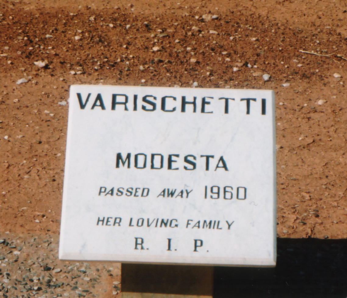 This is a photograph of the Memorial to Modesta VARiSHETTI at Leonora