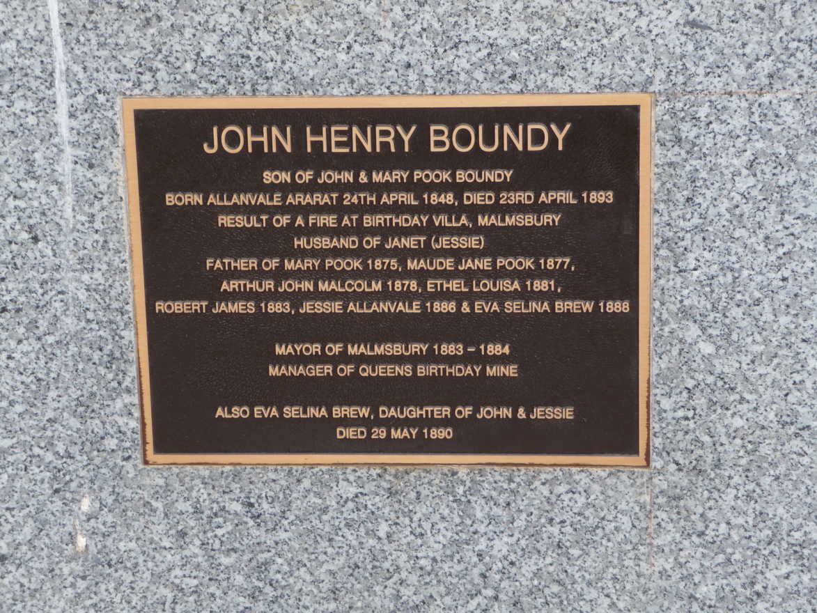 This is a photograph of a plaque for John Henry BOUNDY, father of Robert James BOUNDY