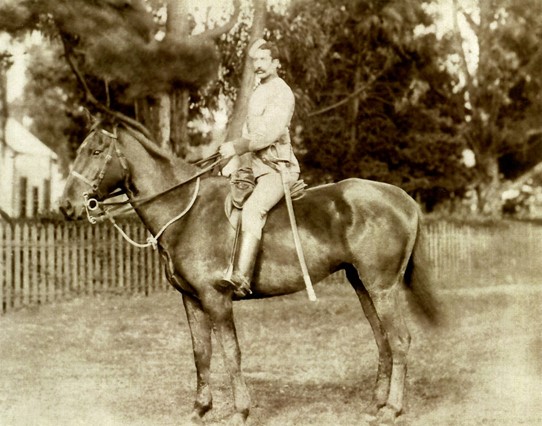 This is a photograph of Sgt Major Lionel Bradley, Victorian Mounted Rifles
