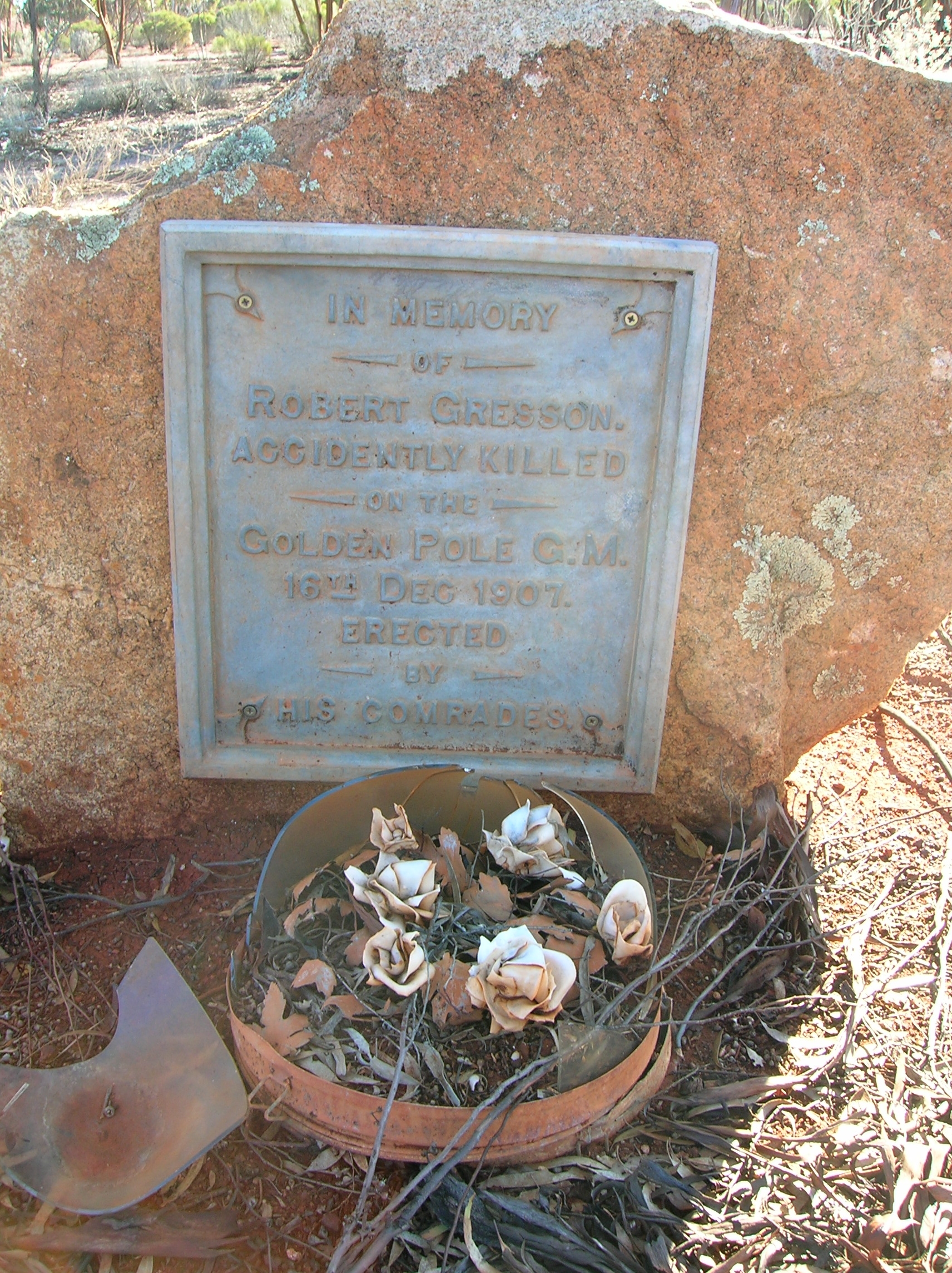 This is a photograph of the Memorial on the grave of Robert GRESSON