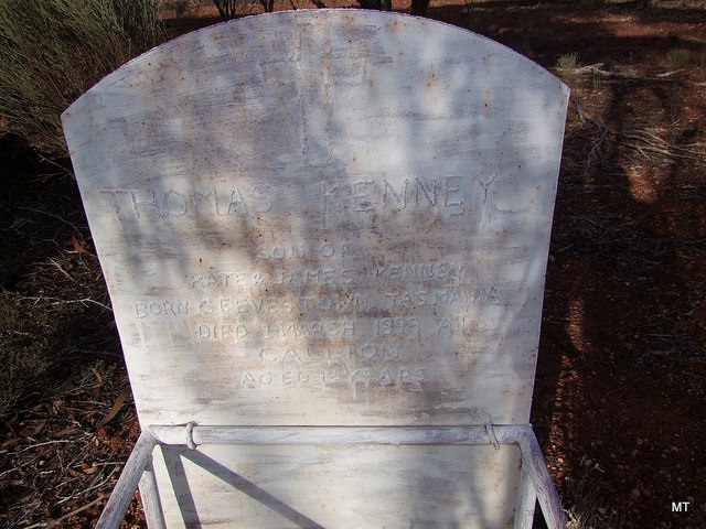 This is a photograph of the headstone of Thomas KENNEY, at Speakman's Find (now Callion)