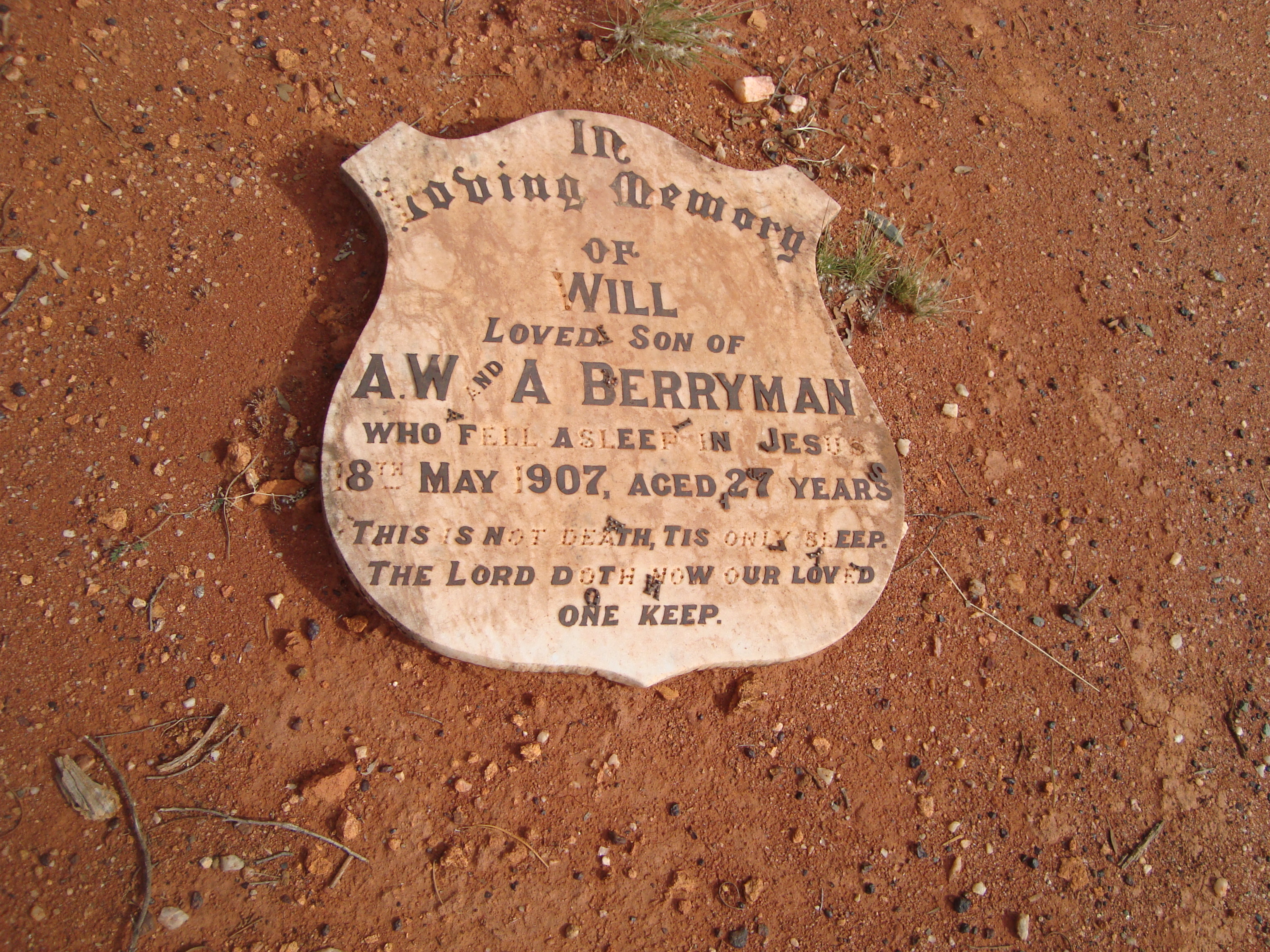 This is a photograph of the Menzies Cemetery headstone for Joseph William BERRYMAN, brother of Vina.