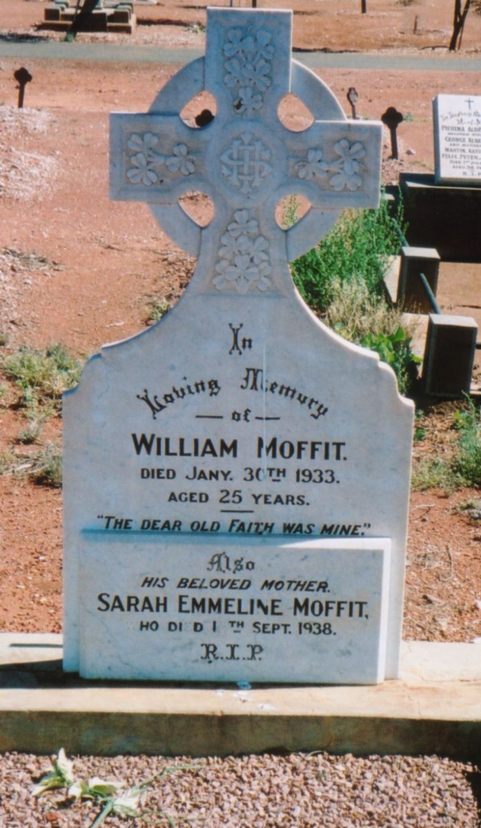 This is a photograph of the Memorial Headstone for William MOFFIT and his mother, Sarah