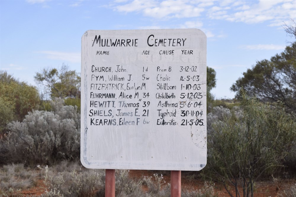 This is a photo of an old sign at Mulwarrie Cemetery