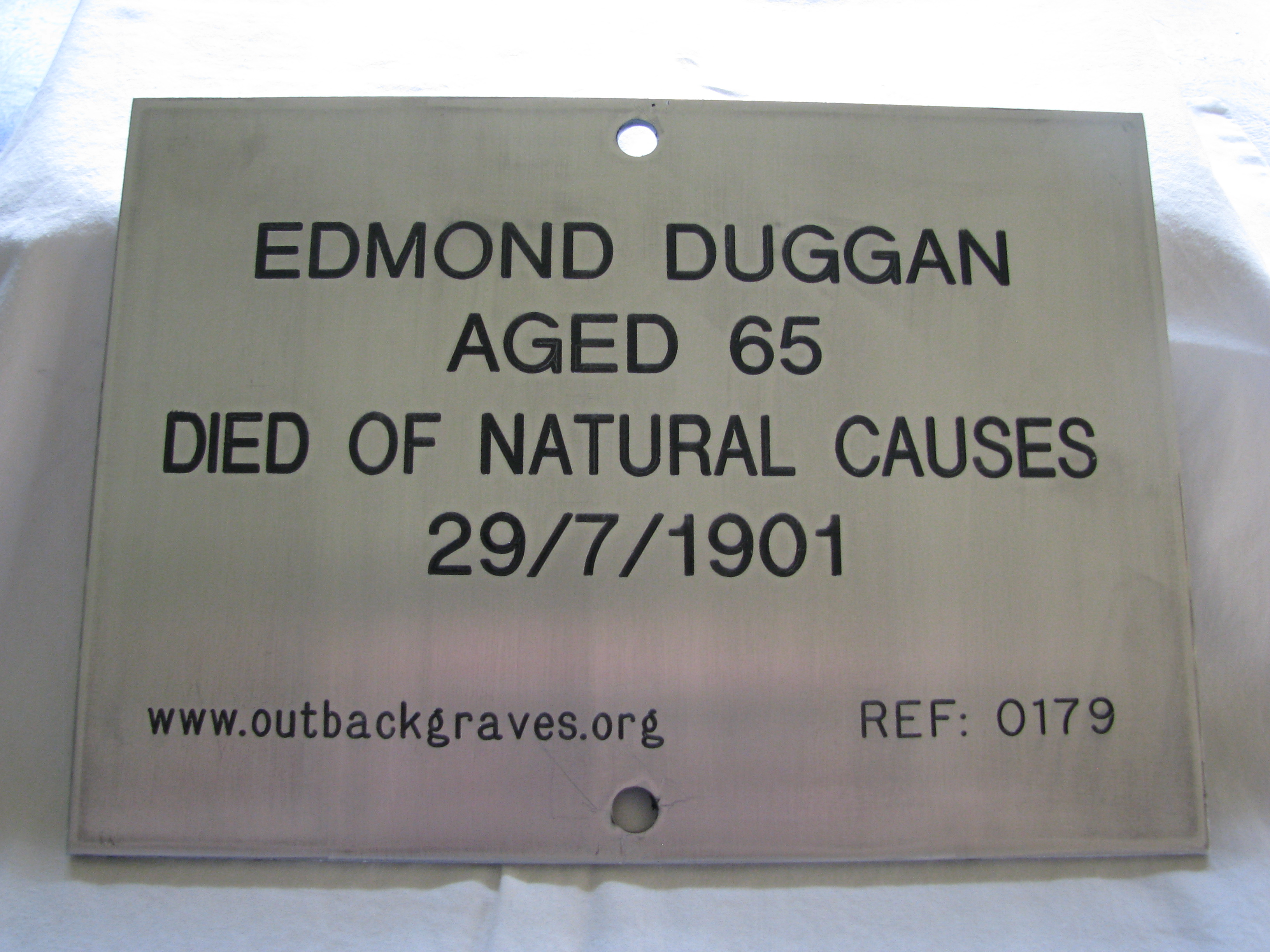 This is a photograph of plaque number 0179 for EDMOND DUGGAN at the NEW MEXICO MINE