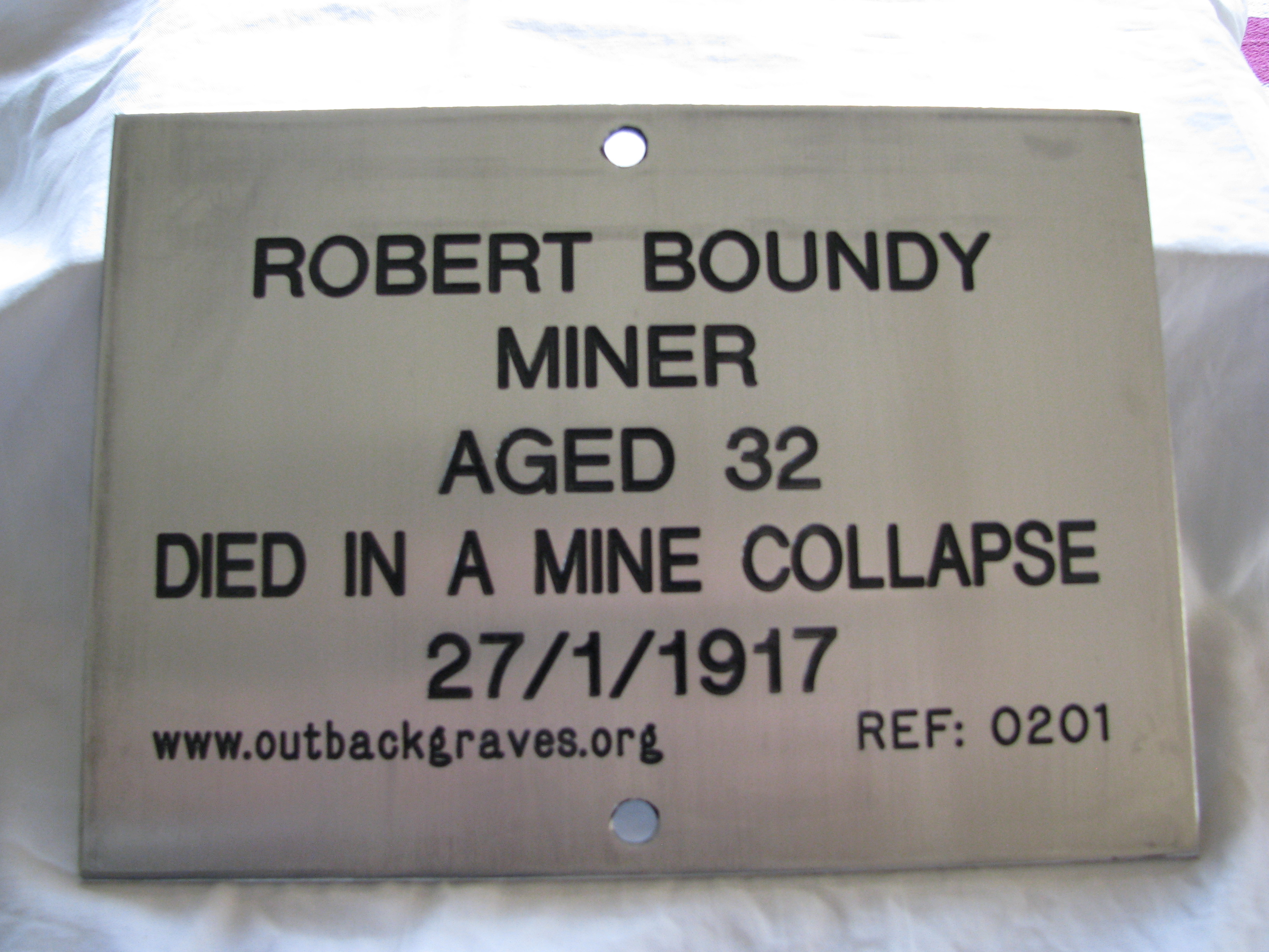 This is a photograph of plaque number 201 for ROBERT BOUNDY at MULLINE