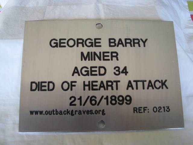 This is a photo of the Plaque for George Barry near Mulwarrie Cemetery