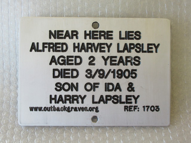This is a photograph of plaque number 1703 for ALFRED HARVEY LAPSLEY at GOONGARRIE