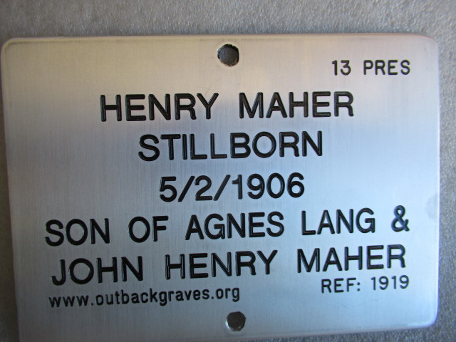 This is a photograph of plaque number 1919 for Henry MAHER at Kookynie