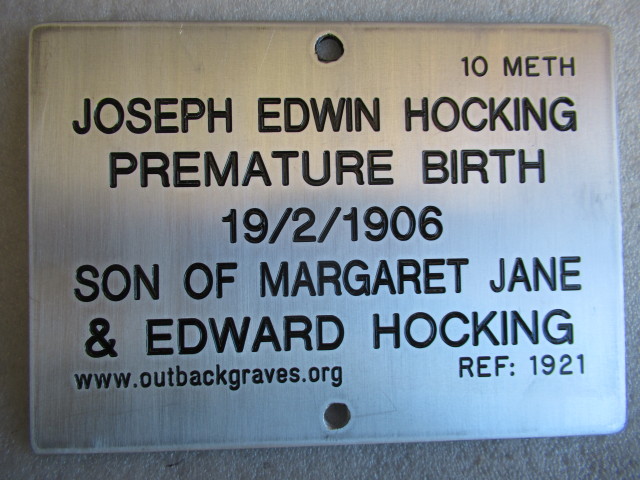 This is a photograph of plaque number 1921 for Joseph Edwin HOCKING, at Kookynie