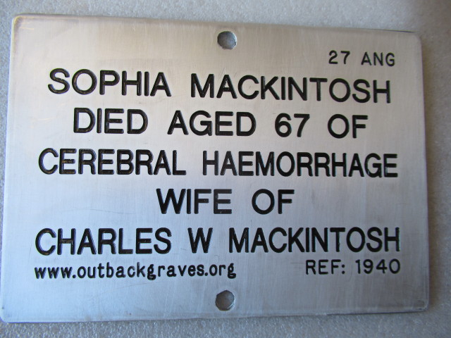 This is a photograph of plaque number 1940 for SOPHIA MACKINTOSH at KOOKYNIE