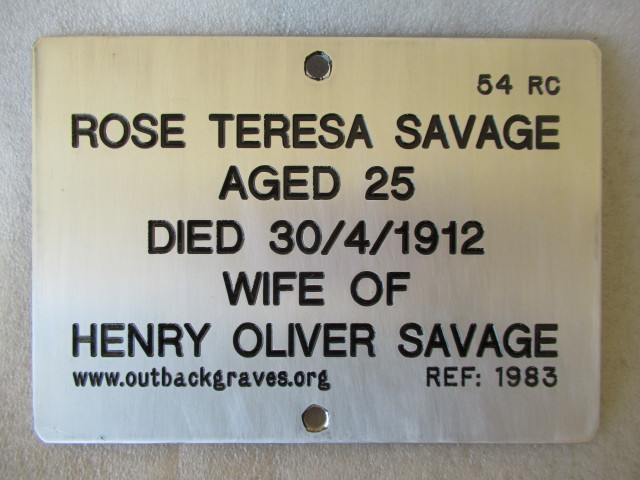 This is a photograph of plaque number 1983 for ROSE TERESA SAVAGE of KOOKYNIE