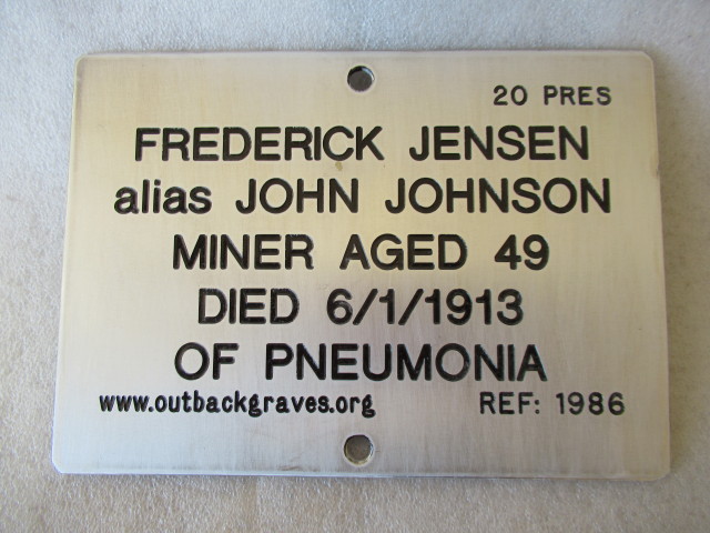 This is a photograph of plaque number 1986 for FREDERICK JENSEN alias JOHN JOHNSON at KOOKYNIE