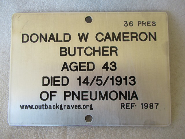 This is a photograph of plaque number 1987 for DONALD W CAMERON at KOOKYNIE