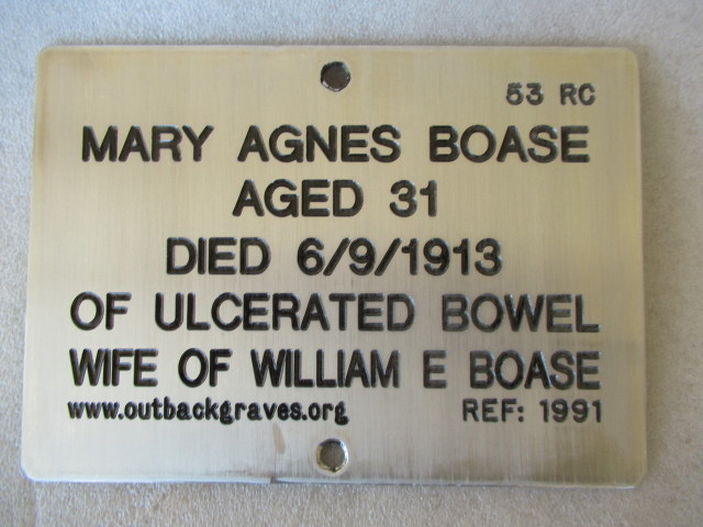 This is a photograph of plaque number 1991 for MARY AGNES BOASE at KOOKYNIE