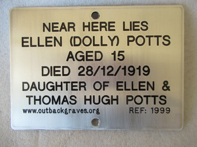 This is a photograph of plaque number 1999 for ELLEN DOLLY POTTS at KOOKYNIE