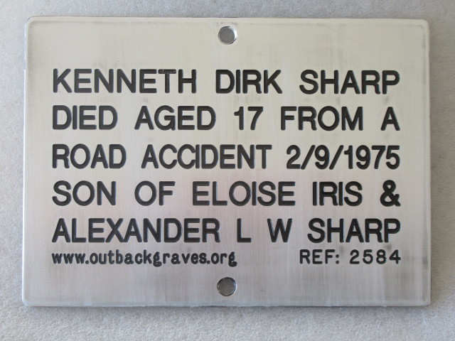 This is a photograph of plaque number 2584 for KENNETH DIRK SHARP at DEEPDALE