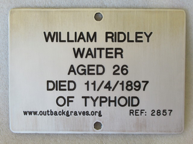 This is a photograph of plaque number 2857 for WILLIAM RIDLEY at MENZIES