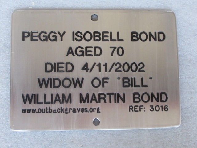 This is a photograph of plaque number 3016 for PEGGY ISOBELL BOND at KOOKYNIE