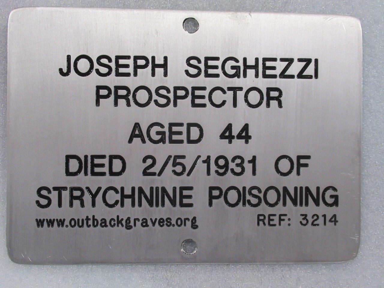 This is a photograph of plaque number 3214 for JOSEPH SEGHEZZI at RUBY WELL