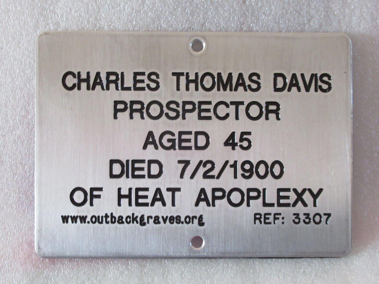 This is a photograph of plaque number 3307 for CHARLES THOMAS DAVIS at THOMAS RIVER