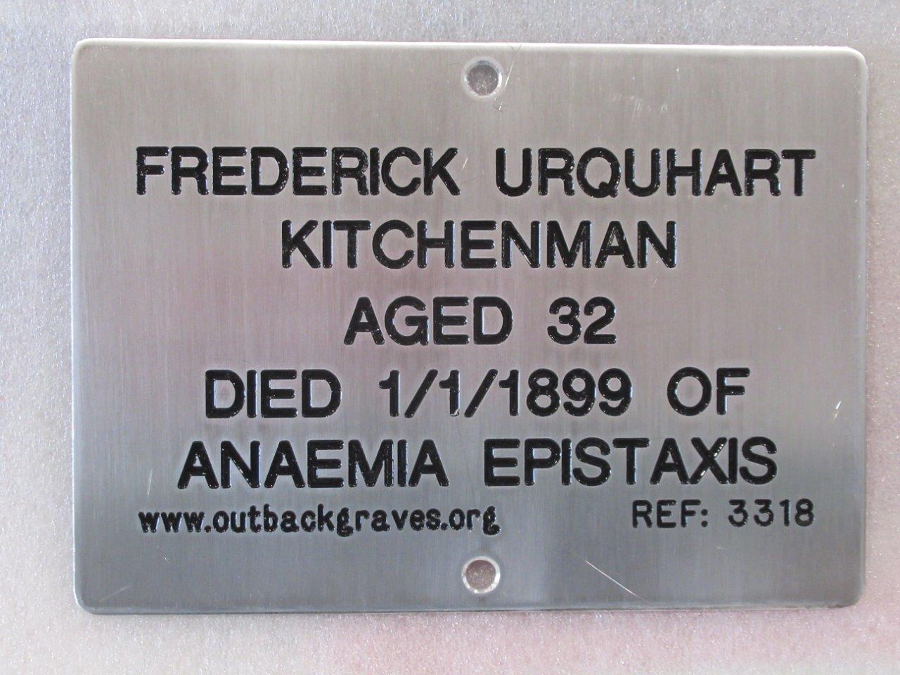 This is a photograph of plaque number 3318 for FREDERICK URQUHART at MENZIES