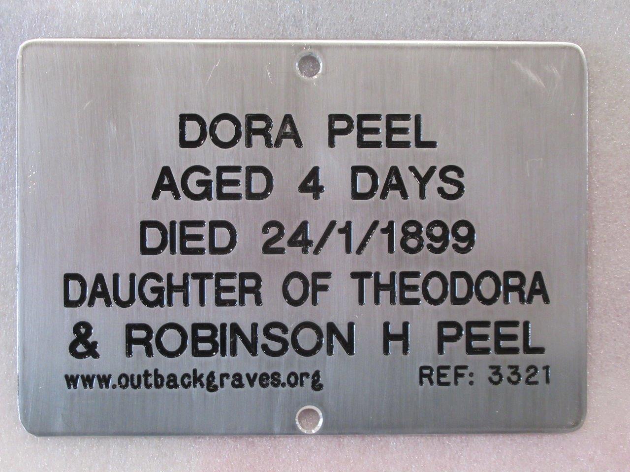 This is a photograph of plaque number 3321 for DORA PEEL at MENZIES